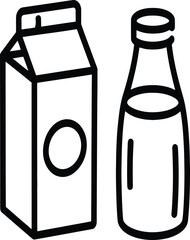 Milk carton and bottle outline icon drink beverage