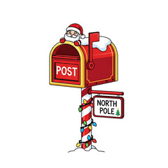 North Pole mailbox decorated for Christmas with letters.