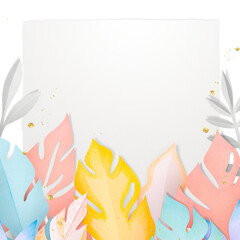 Png transparent frame with pastel leaf border in flat lay style