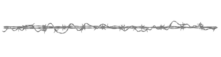 horizontal strip of sharp barbed wire. seamless 3d render isolated for use as a graphic divider or repeatable border element.