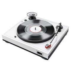 Fototapeta premium Elegant white turntable with vinyl record spinning isolated music sound system vintage stereo on transparent background