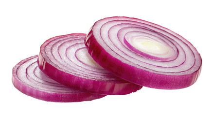 Sliced red onions with concentric rings, isolated on black