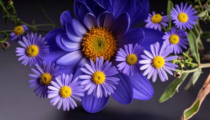 aster, dahlia flowers macro and creative texture