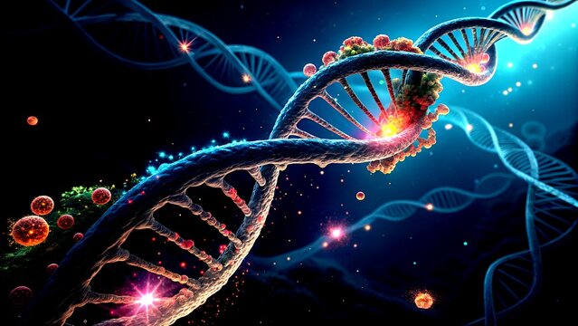 dna infection helix on black background