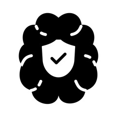 Mental health solid color icon. Health symbol with human brain and check mark.