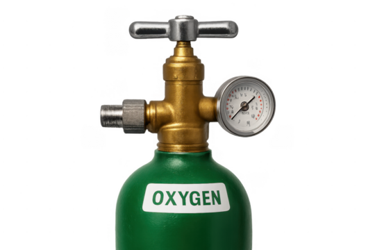 Green medical oxygen tank with pressure gauge - Powered by Adobe
