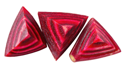 Sliced root vegetable with striking concentric red and white rings