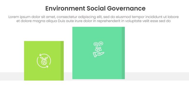 ESG Corporate sustainability infographic 3 point stage template with bar column rectangle drop with slide description video animation or animated motion