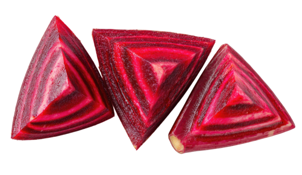 Sliced root vegetable with striking concentric red and white rings