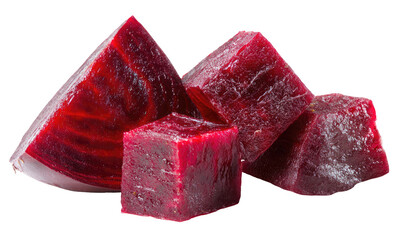 Vibrant ruby red root vegetable cut into geometric shapes
