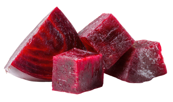 Vibrant ruby red root vegetable cut into geometric shapes
