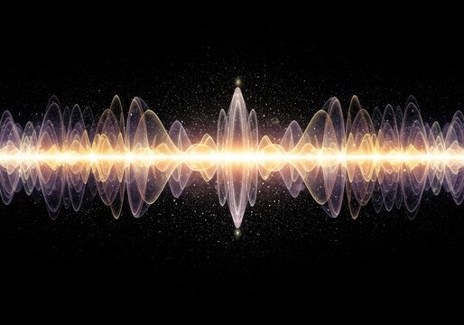 Complex abstract background visualizing deep vibrational energy, harmonic fields, and flowing sound waves, ideal for technology or spiritual themes ,flowing ,black ,resonance