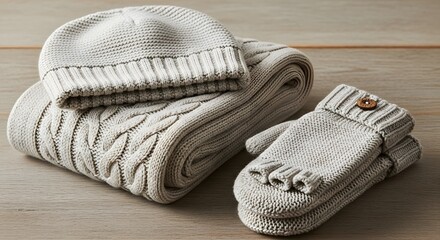 Cozy knitted winter accessories set including hat blanket and mittens for cold weather days