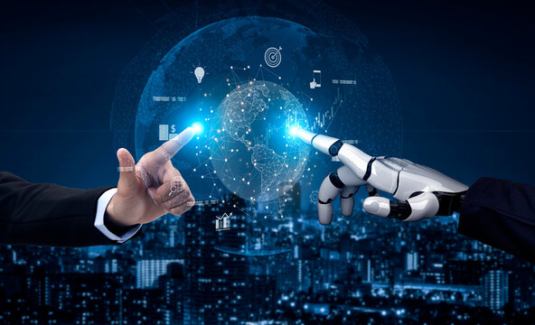 AI connecting global business network, processing data exchange, analyzing economic trends, and supporting digital infrastructure through intelligent worldwide systems. Vouch - Powered by Adobe