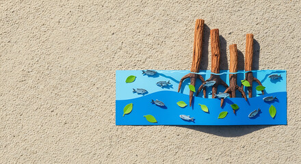 Whimsical river scene with fish and trees, perfect for playful designs