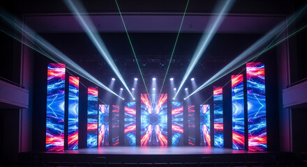 Fototapeta premium Colorful concert stage with dynamic lights and visual effects 