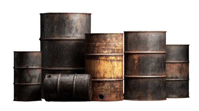 Antique oil barrel isolated on white background with metal bands