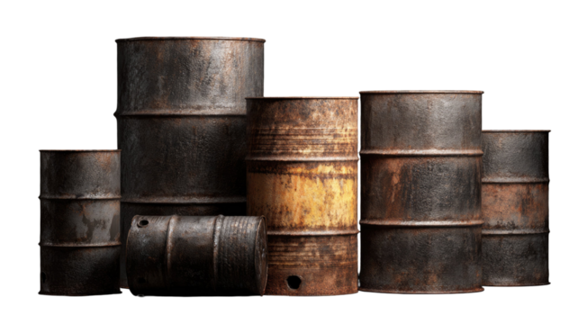 Antique oil barrel isolated on white background with metal bands