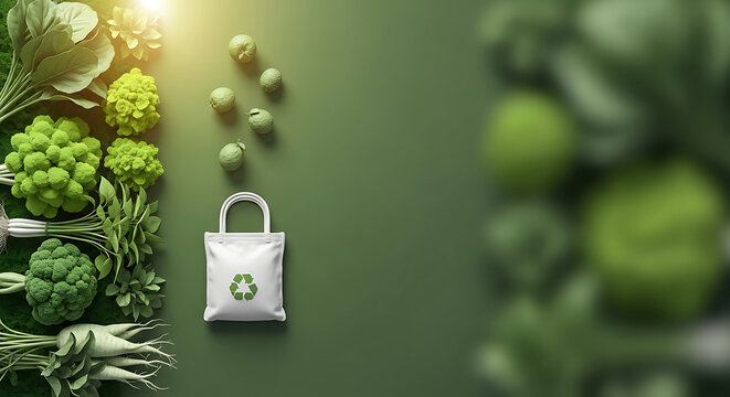 Fresh produce and a reusable bag promote sustainable living beautifully