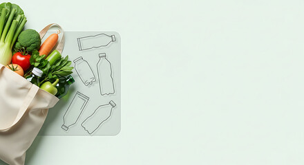 Fresh vegetables and juice in reusable bag promote healthy lifestyle