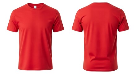 Red tshirt isolated on white background, front and back view