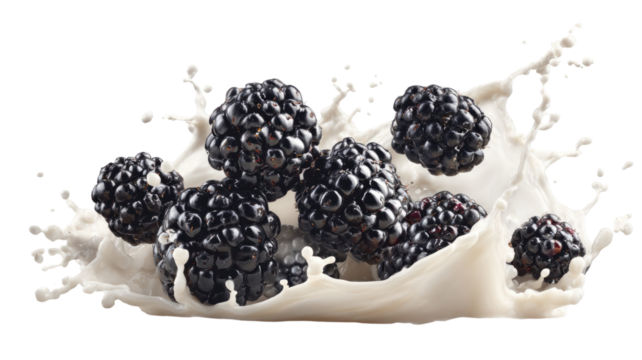 Juicy, ripe blackberries isolated on a fresh white background create a sweet, healthy dessert