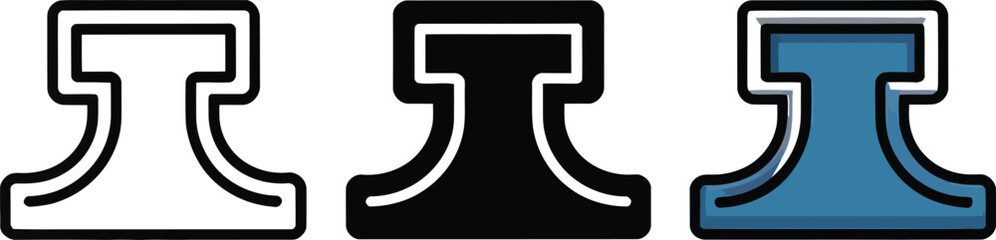 Three styles of a stylized ' T' shape icon with rounded corners , letter, alphabet, symbol, icon, graphic, design