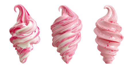 Three swirls of strawberry and cream soft serve ice cream