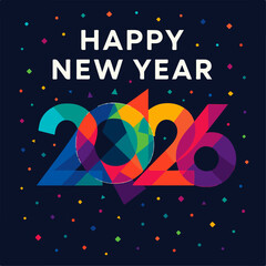 Colorful illustration for Happy New Year 2026 celebration with festive design