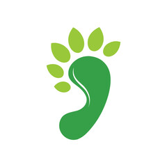 Green footprint with leaf accents on white background step trace