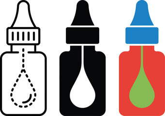Three Variations of a Dropper Bottle Icon vector illustration , dropper, three, variations, glass, wine, drink, bottles, liquid
