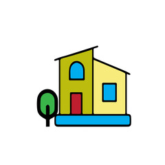 House with Tree and Blue Windows