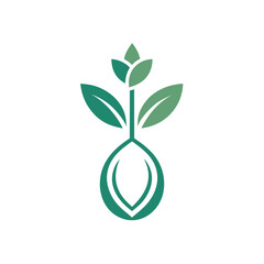 Green sprout growing from a stylized seed pod with leaves plant growth