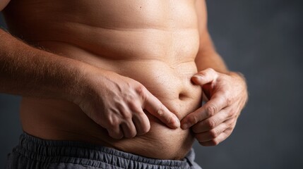 Macro Shot of Pinch Test on Love Handles in Studio Setting Highlighting Fat Squeeze on Side Waist