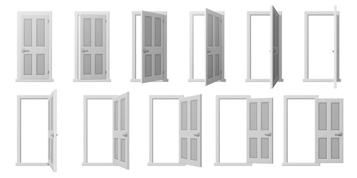 vector cartoon white door animation set, clipart isolated on transparent background. 

