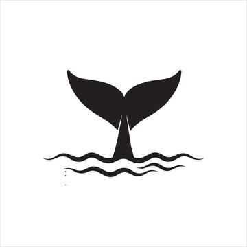  Silhouette whale tail rising from ocean waves Vector illustration