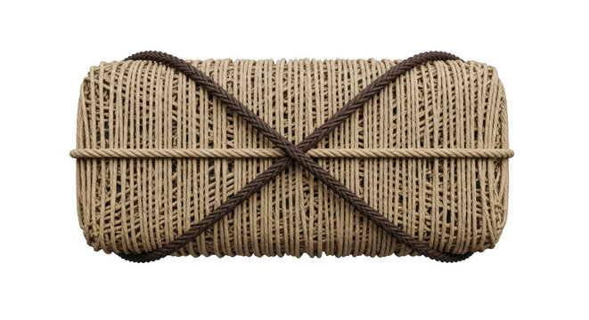 Handcrafted woven bamboo rectangular gift box with decorative rope tied cross pattern isolated on transparent background - Powered by Adobe