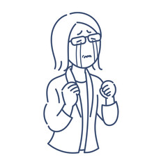 悔し涙を流す40代ビジネスウーマンのイラスト　線画のみ