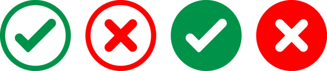 Set of green checkmarks and red xs in oval shapes
