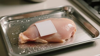 Fresh chicken on stainless steel tray highlights food safety in industry, emphasizing HACCP standards for quality control and certification to safe consumption