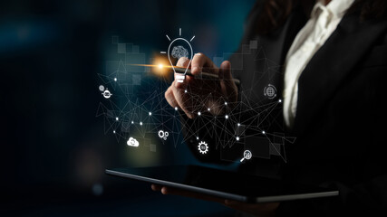 AI innovation with neural network and digital transformation. AI innovation drives automation, powers ideas, AI innovation enhances SEO, and AI innovation enables global connection. Latch