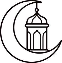 Obraz premium Elegant Ramadan lantern with crescent moon outline