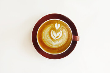  a cup of latte art coffee isolated on white background                                                                                                                                                 