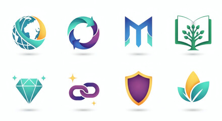 Diverse Set of Abstract Business Logos with Modern Gradient Colors - Creative Symbols for Corporate Identity and Web Design Solutions