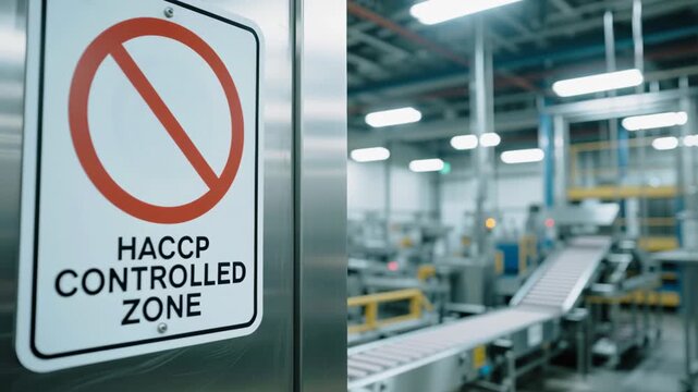 HACCP Controlled Zone Sign Food Safety in Industry with Quality Control, Compliance to Standards, and Certification for High Safety Levels in Manufacturing Processes
