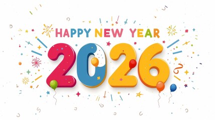 Happy New Year 2026 Colorful Greeting Banner poster post design White Background