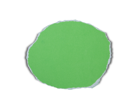piece of blank green paper torn and ripped with shadow on transparent background. document frame design