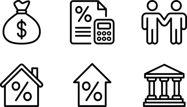 Set of finance and mortgage line icon collection