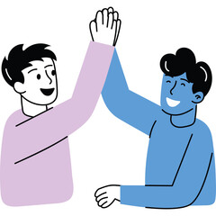 Two Men High Fiving with Joyful Expressions on a Transparent Background Celebrating Success Teamwork and Friendship