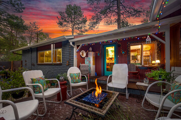 Cozy Outdoor Fire Pit with Colorful Sunset Ambiance